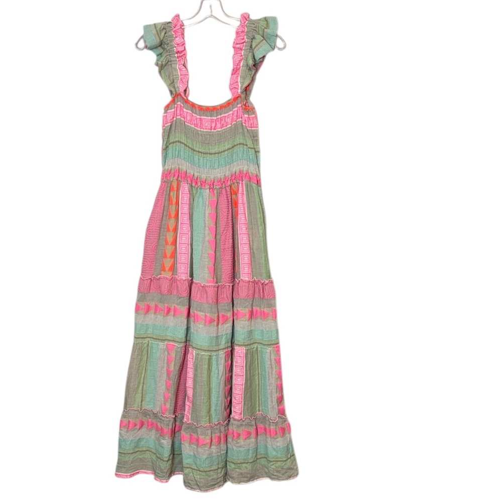 Colorful Ruffle Strap Maxi Dress Medium with Pockets Stretch Flowy - Picture 7 of 9